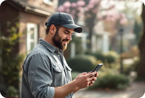 Verhuizer bekijkt zijn planning in de Bas-app op straat