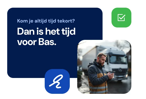 Tekstblok over tijd besparen met Bas, verhuizer bij vrachtwagen