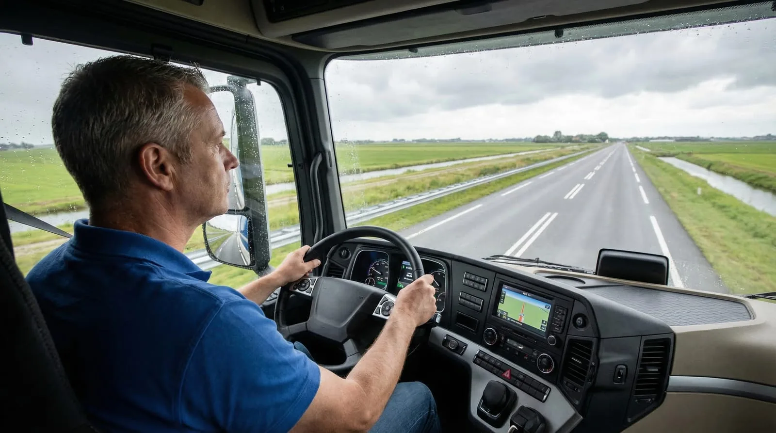 Tableau de bord d'un camion de déménagement moderne avec tachygraphe numérique