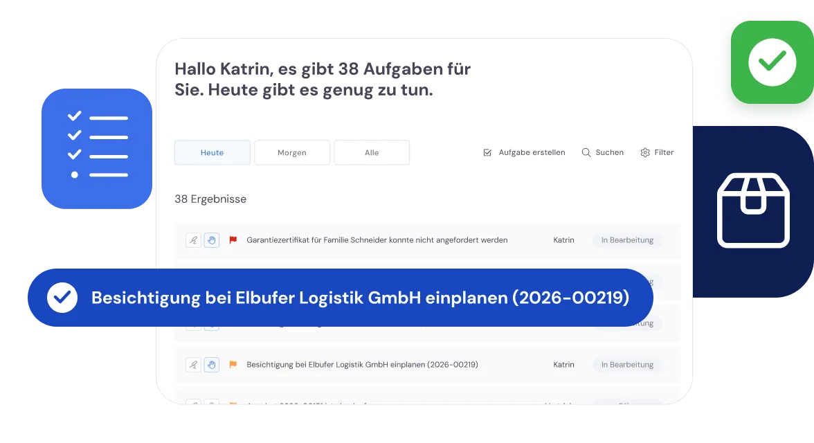 Die Aufgabenliste in Bas mit der Aufgabe, eine Besichtigung einzuplanen
