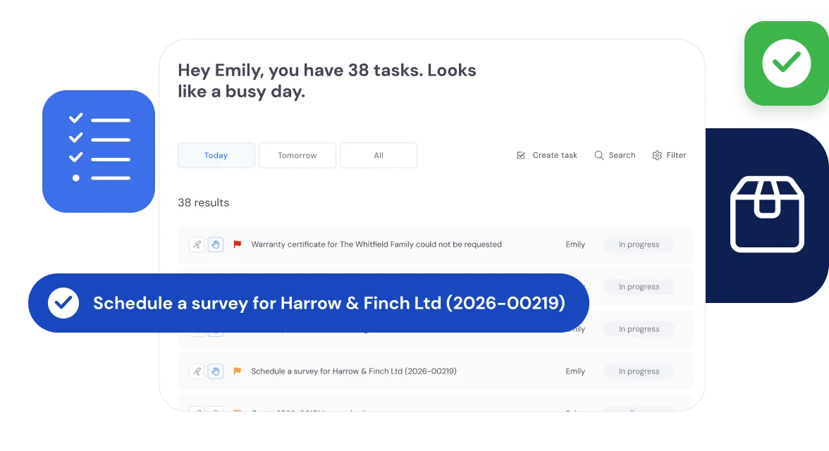 The task list in Bas with the task to schedule a survey