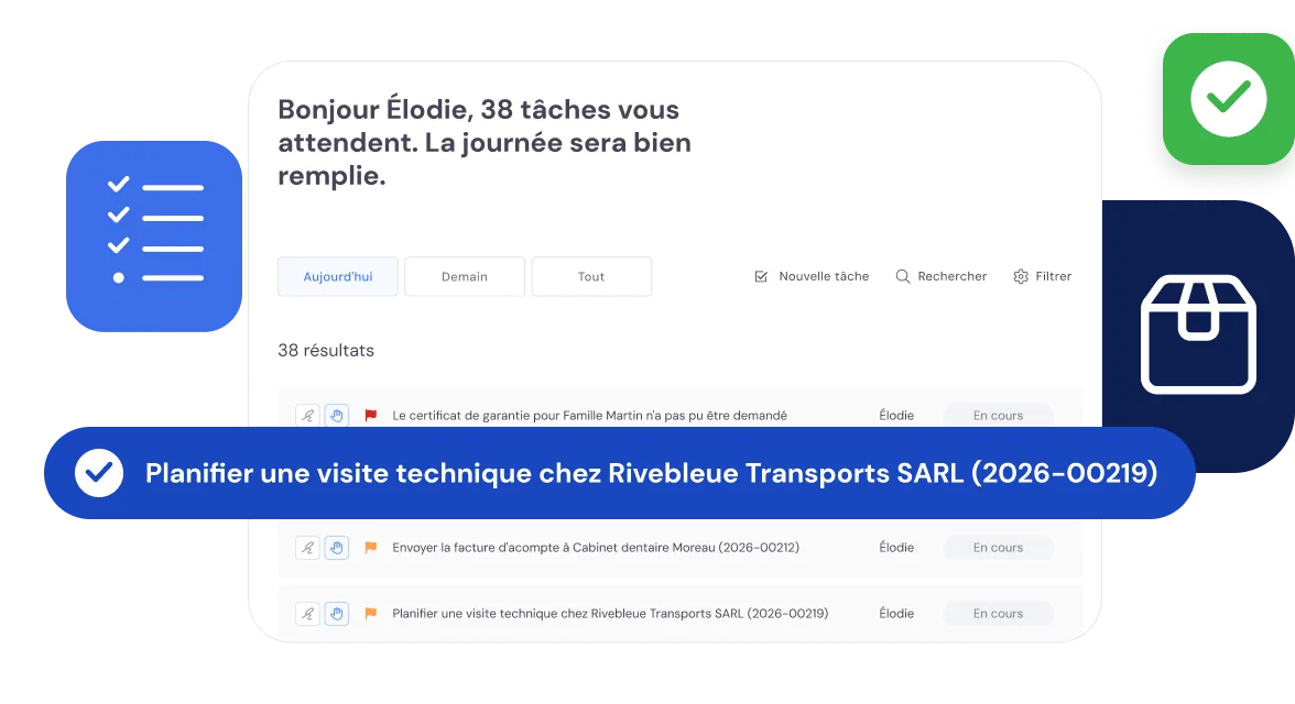 La liste des tâches dans Bas avec la tâche de planifier une visite technique
