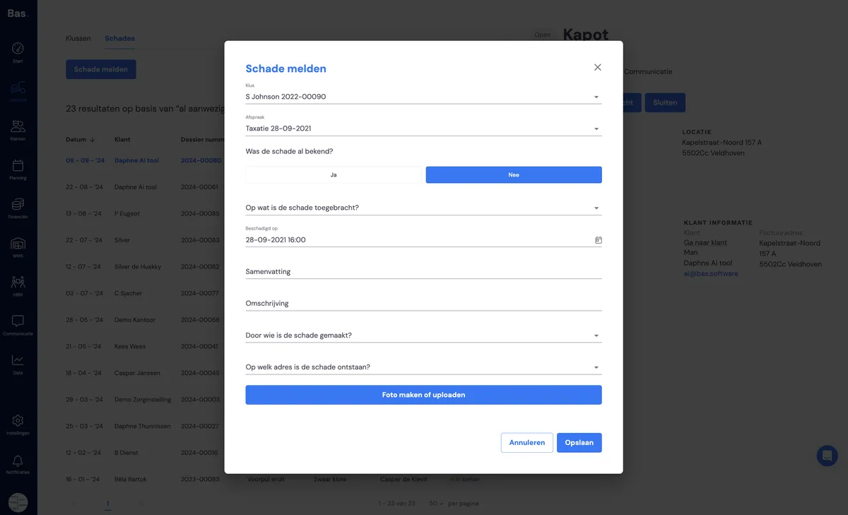 Traiter les dommages via le backoffice: capture d'écran 2