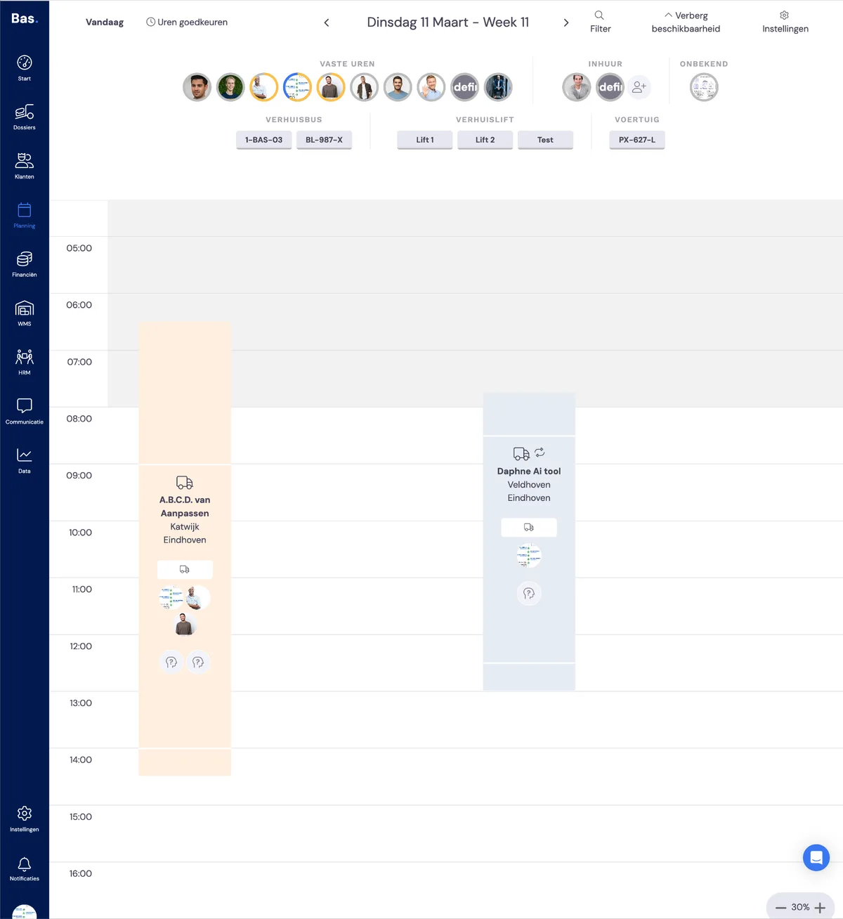 Le tableau de planification et le statut du chantier: capture d'écran 1