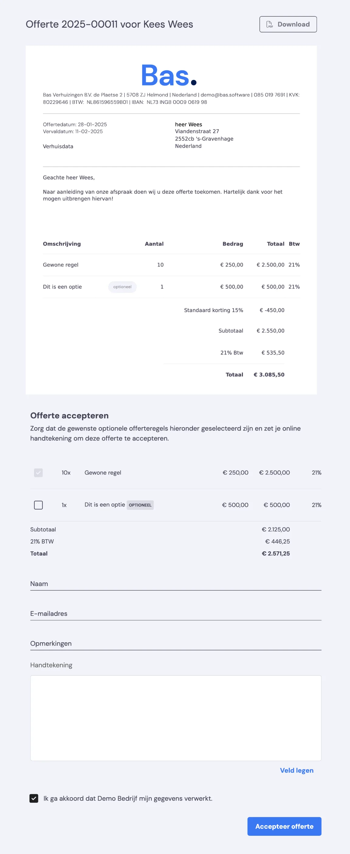 Optionale Positionen in Ihrem Angebot: Screenshot 2