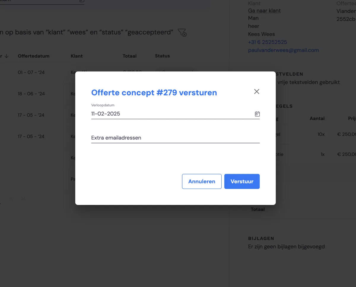 Modifier un devis accepté: capture d'écran 3
