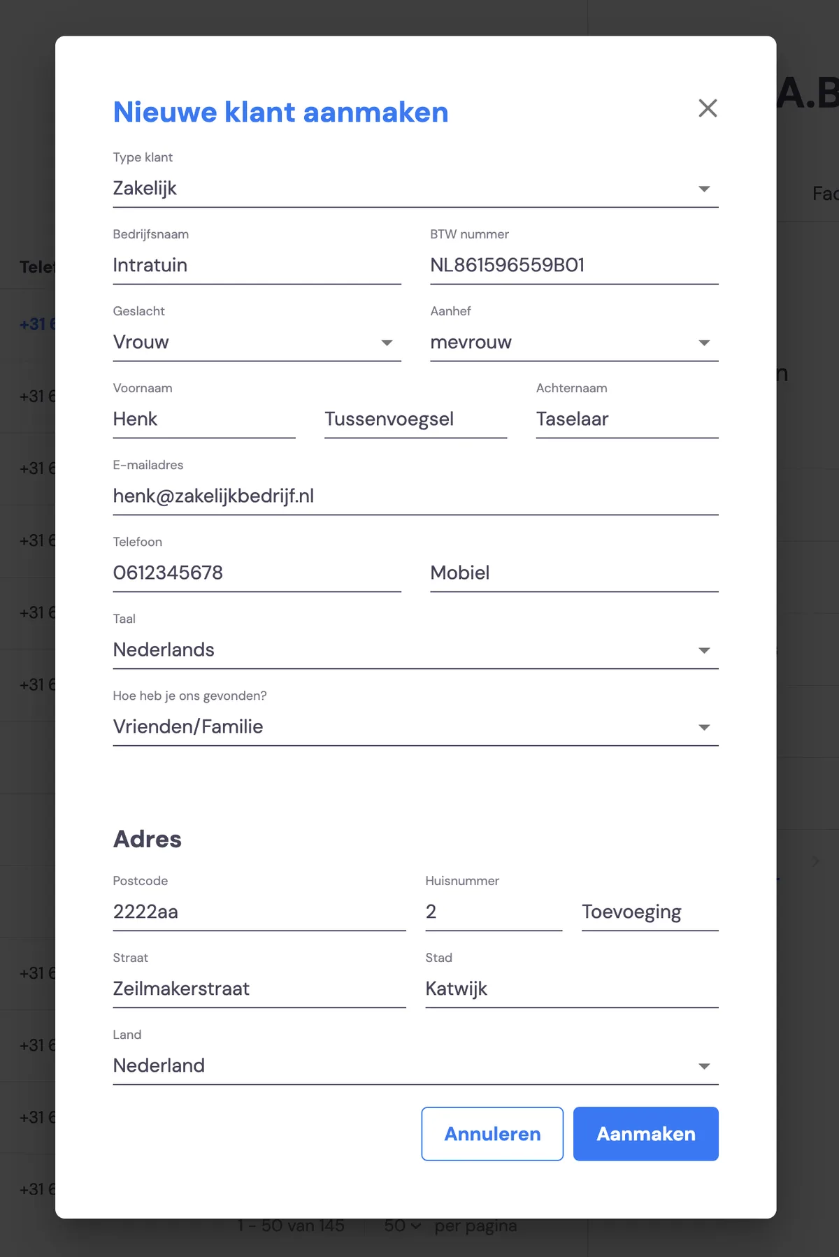 Managing customers: screenshot 2