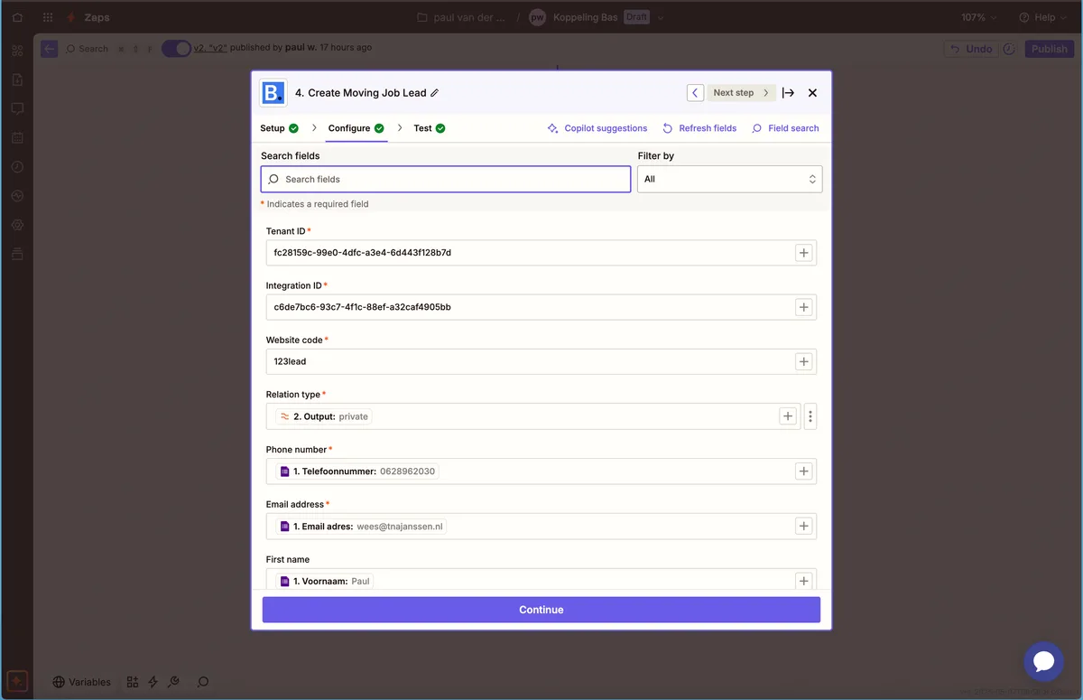 Website mit Zapier verbinden: Screenshot 14