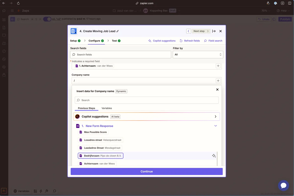 Website mit Zapier verbinden: Screenshot 15