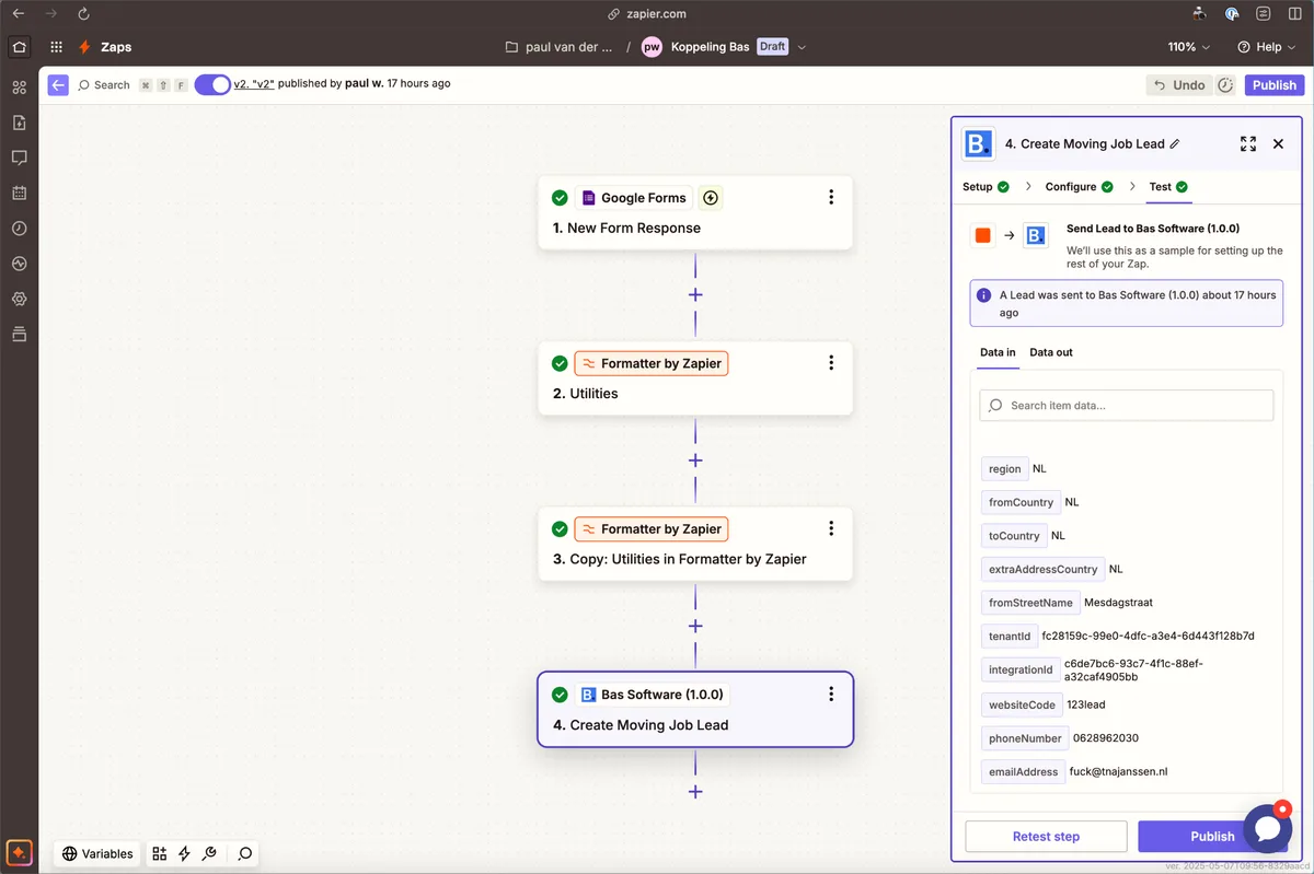 Website mit Zapier verbinden: Screenshot 16