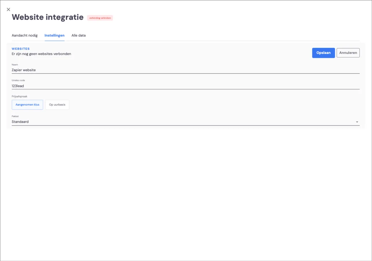 Website mit Zapier verbinden: Screenshot 2