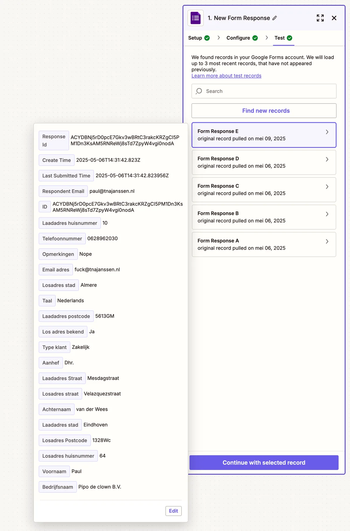 Website mit Zapier verbinden: Screenshot 8