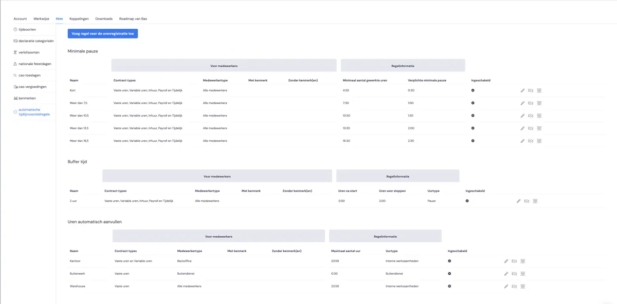 Settings for how the new hours registration works: screenshot 1