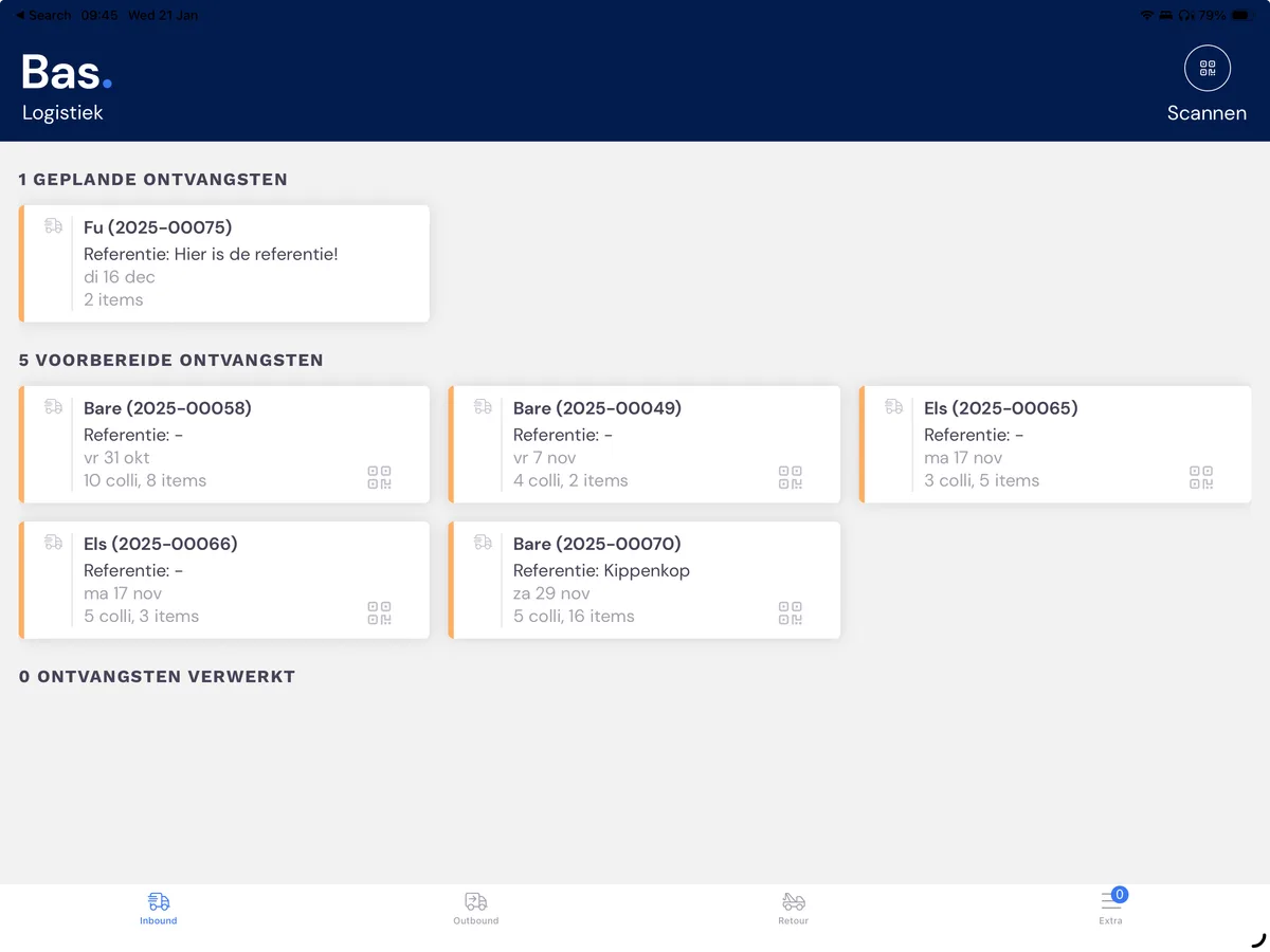Registrierung von Lieferungen durch den Lagermitarbeiter: Screenshot 2