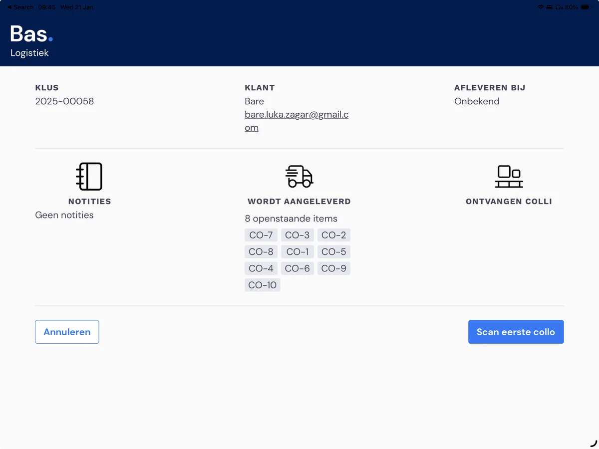 Registrierung von Lieferungen durch den Lagermitarbeiter: Screenshot 3