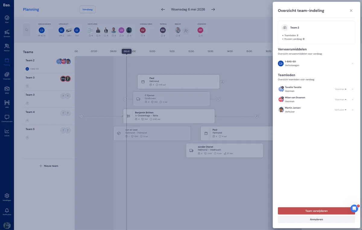 Teams, vehicles and employees: screenshot 1