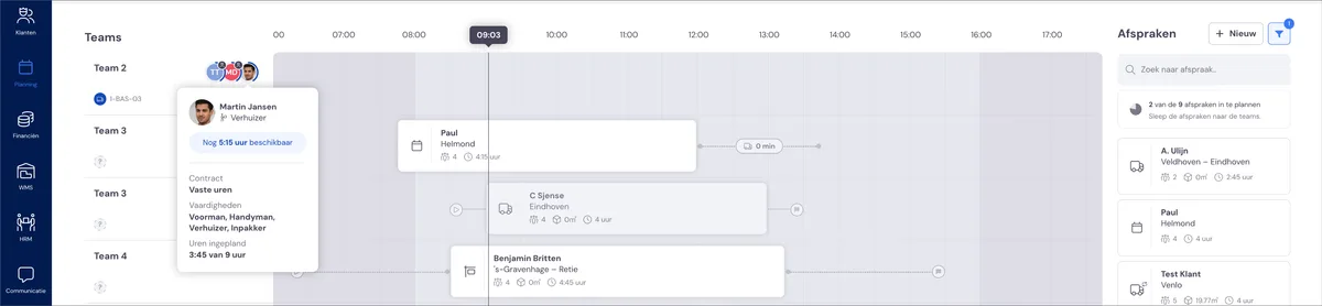 Teams, vehicles and employees: screenshot 3