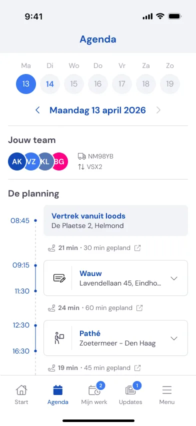 De nieuwe planning en de medewerker app: schermafbeelding 1