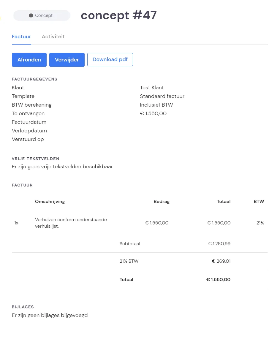 Creating an invoice: screenshot 2