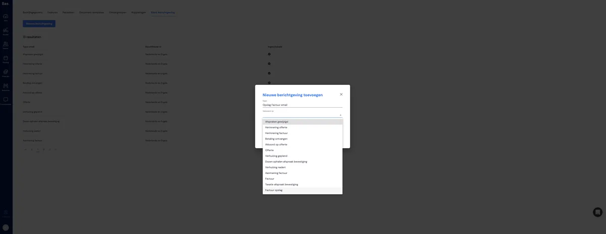 Différents types d'e-mails par type de facture: capture d'écran 2