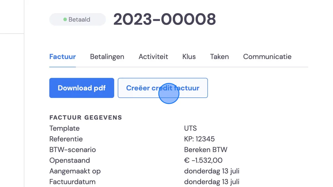 Screenshot of: Once you have found the invoice click on