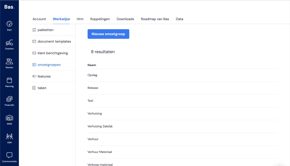 Managing revenue groups: screenshot 1