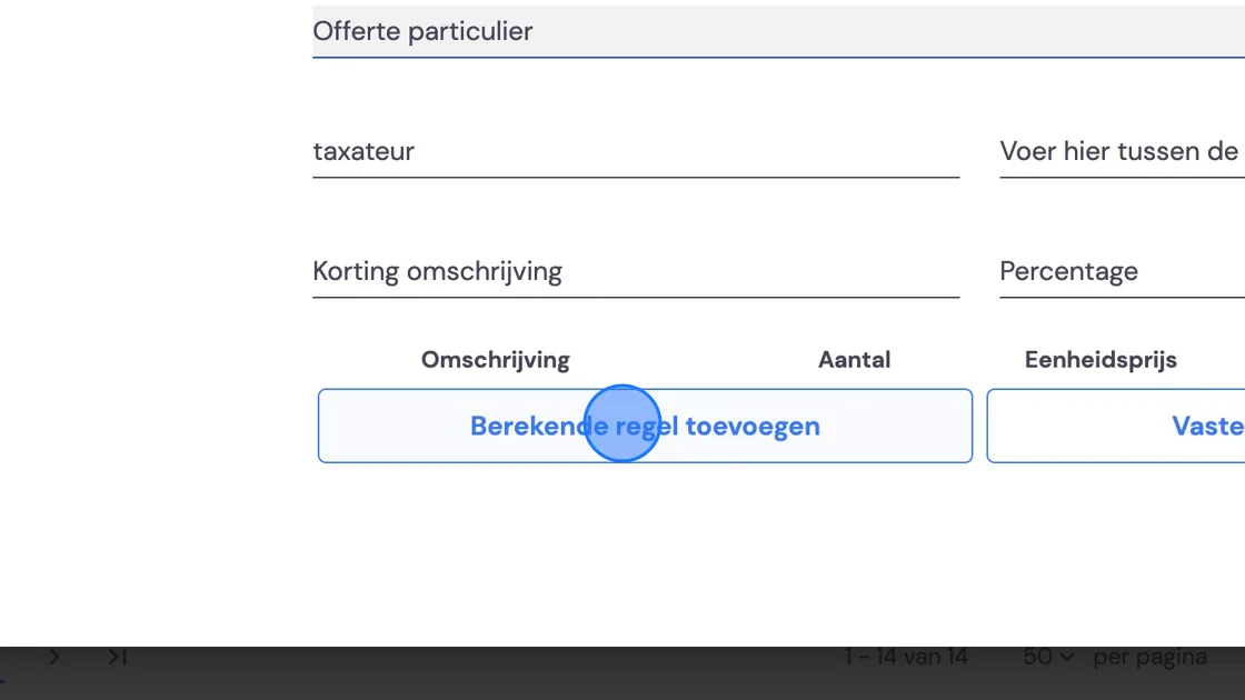 Screenshot of: Below the line where you've chosen the quote template, the name of the surveyor will appear. After that will come the notes they wrote during the survey that are addressed to the customer. You can also add your standard discount lines here, if applicable. After that we'll continue with defining the price quotation. Click on add calculated line.