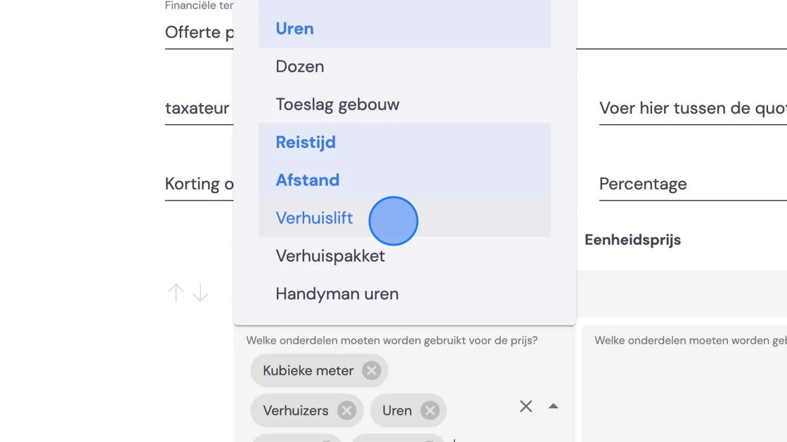 Screenshot of: Once you're happy with the selection, you continue by giving a name that will appear on the quote (e.g.
