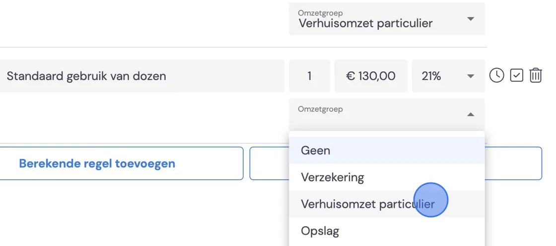 Screenshot of: On this line, if you want, you can put fixed costs for a move, for example. That's it for part 1 of setting up a move package. Grab a cup of coffee, and then we'll cheerfully continue in part 2, where we'll set up the invoice moments.