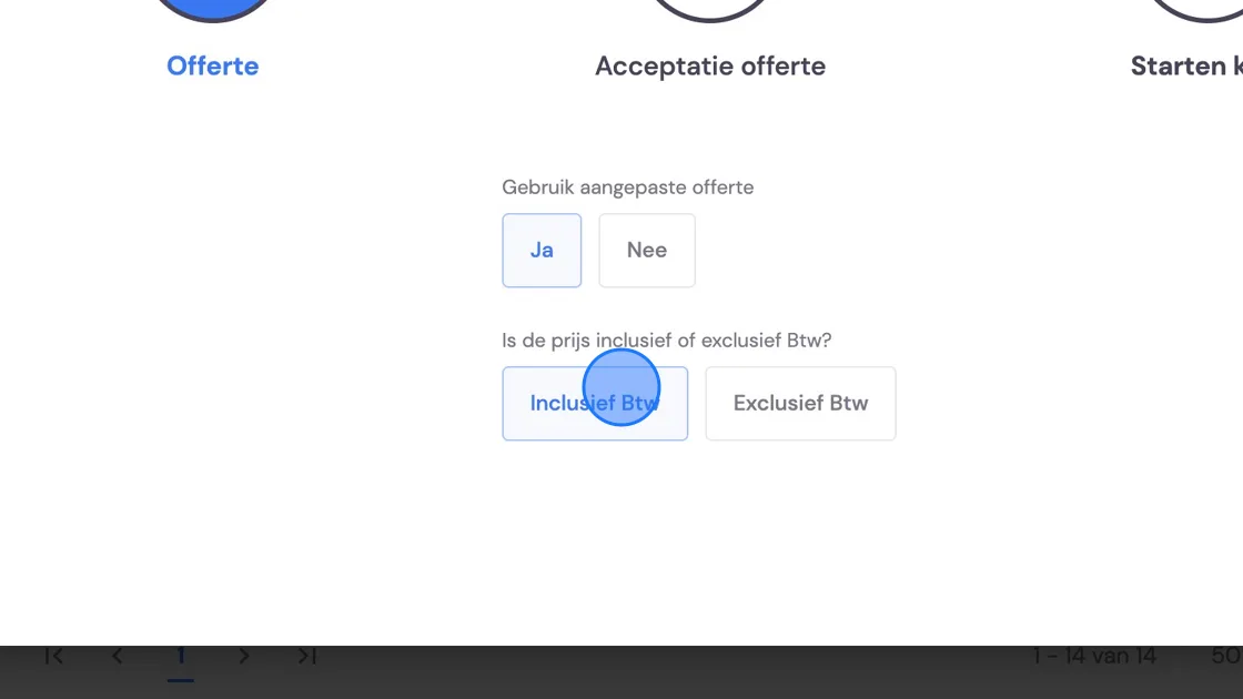 Screenshot of: Determine here whether you want the price at the bottom of your quote