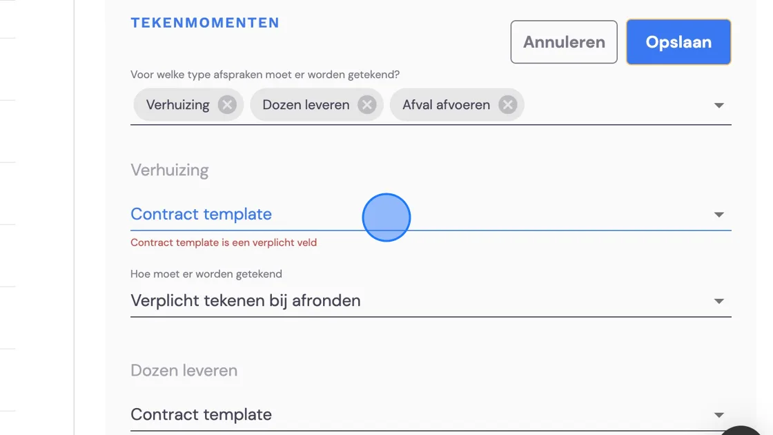 Screenshot of: Here choose the signature template you've prepared for each individual moment.