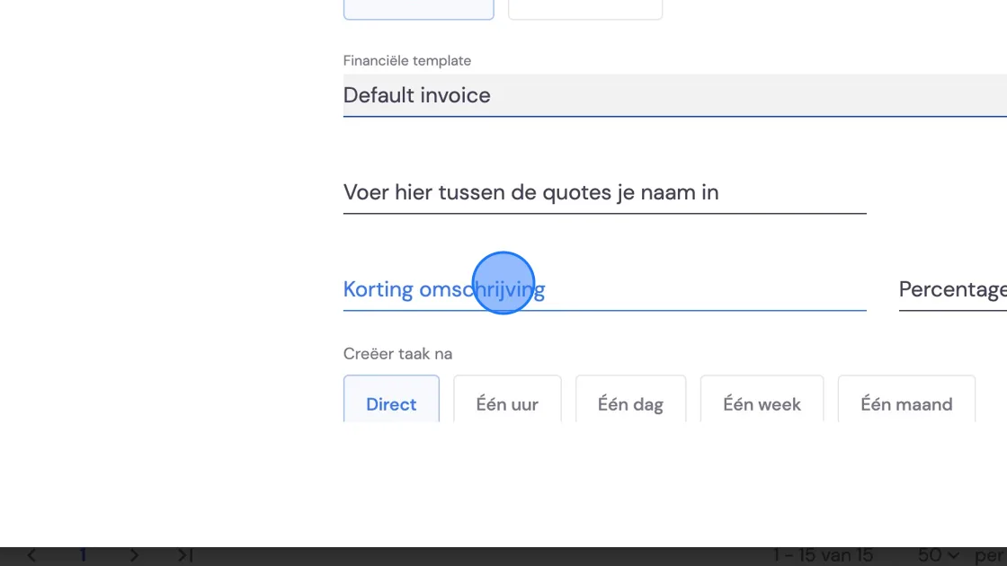 Screenshot of: Here you can enter standard discount lines if you want to. This always works with percentages. These can later be adjusted or removed by the surveyor.