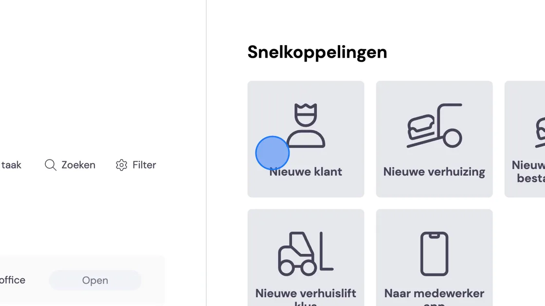 Screenshot of: We'll now explain how you can create a customer. Only use this function if you're adding a customer for whom you won't be carrying out a survey, or who is already an existing customer. If you want to schedule a survey for a new removal, we refer you to:ARTIKEL where you'll be guided through all the steps and the new customer is created there.