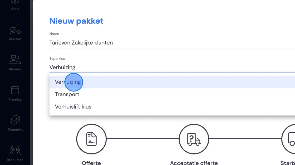 Screenshot of: Give your new package a recognisable name. In this case you can give your package the name of a customer if you have agreements with them, or general business rates. Under