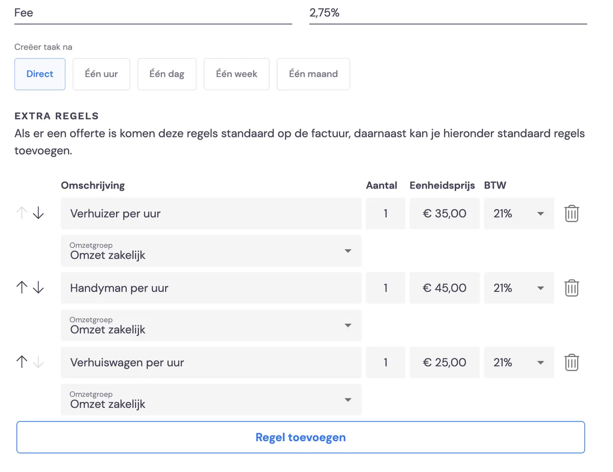 Setting up a business package based on hourly rates: screenshot 9