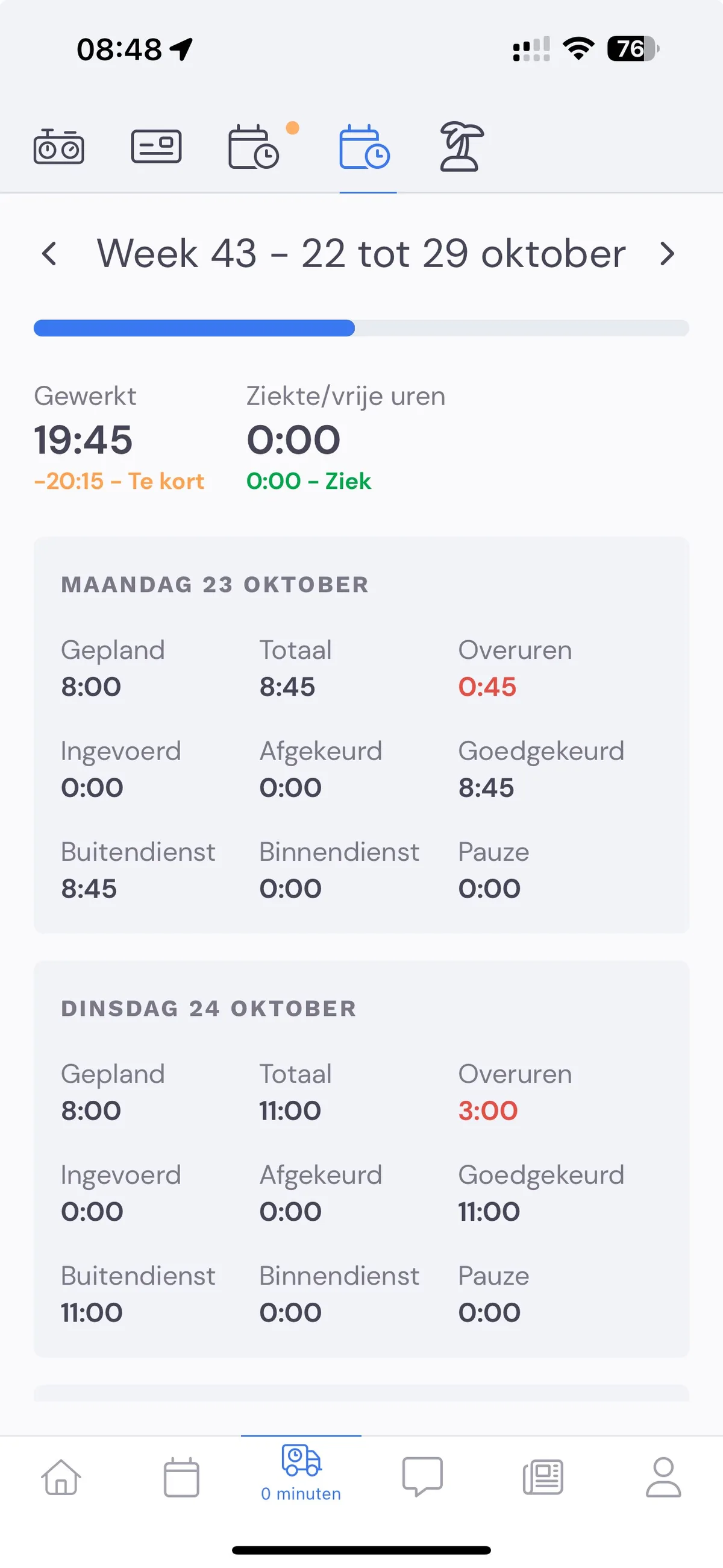 Weekly timesheet for employees: screenshot 1