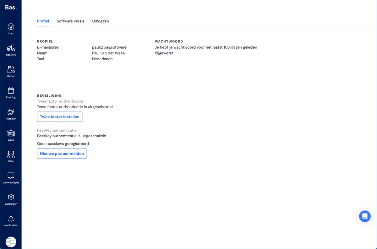 Profile, password and security: screenshot 1