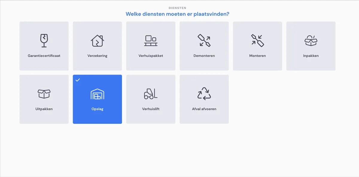 Storing items for a customer via a job: screenshot 1