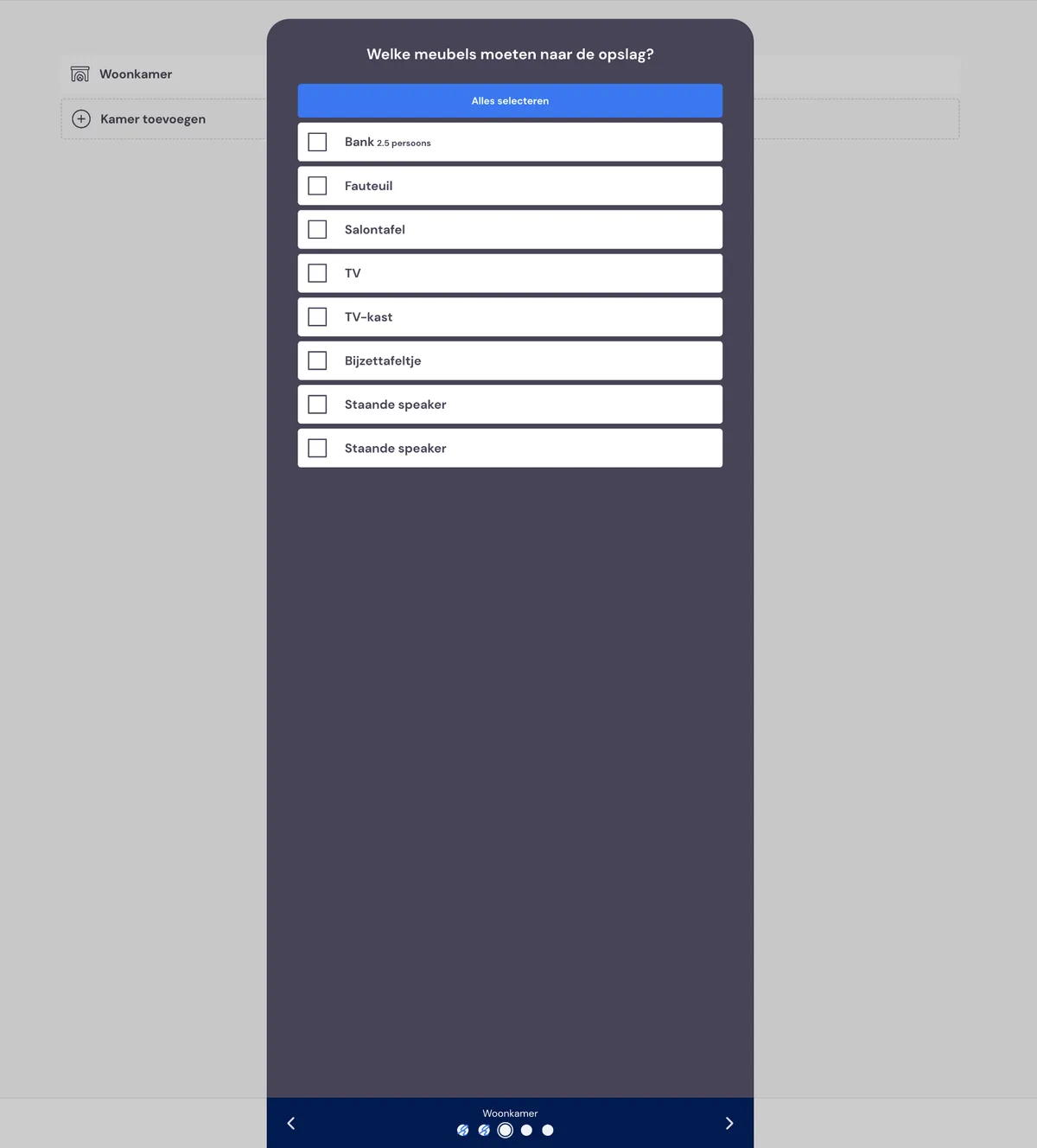 Storing items for a customer via a job: screenshot 2
