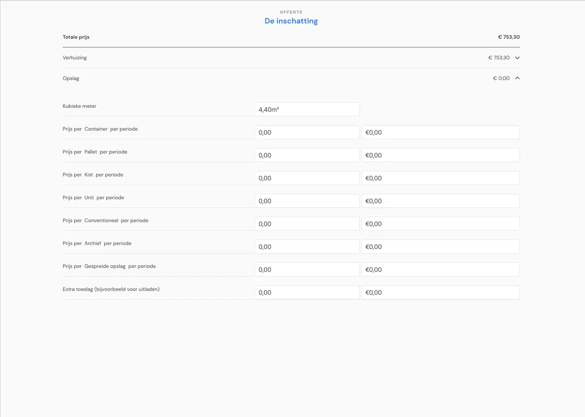 Storing items for a customer via a job: screenshot 3