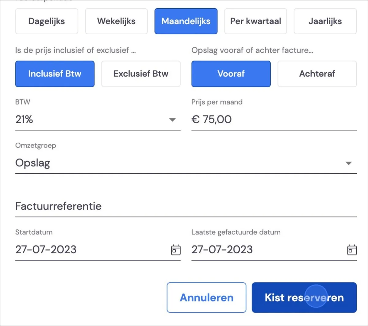 Storing items for a customer via a job: screenshot 7