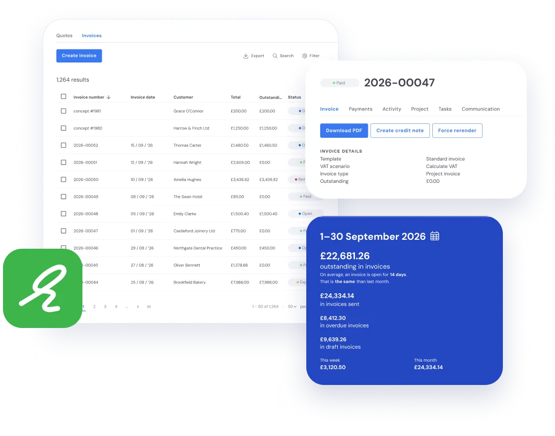Invoice list in Bas with this month’s outstanding amounts