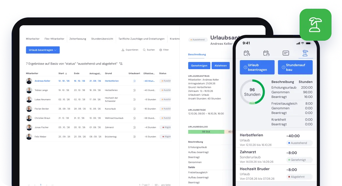 Urlaubsantrag in der Bas-App und die Urlaubsanträge im Backoffice