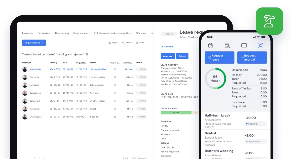 Leave request in the Bas app and the leave requests in the back office
