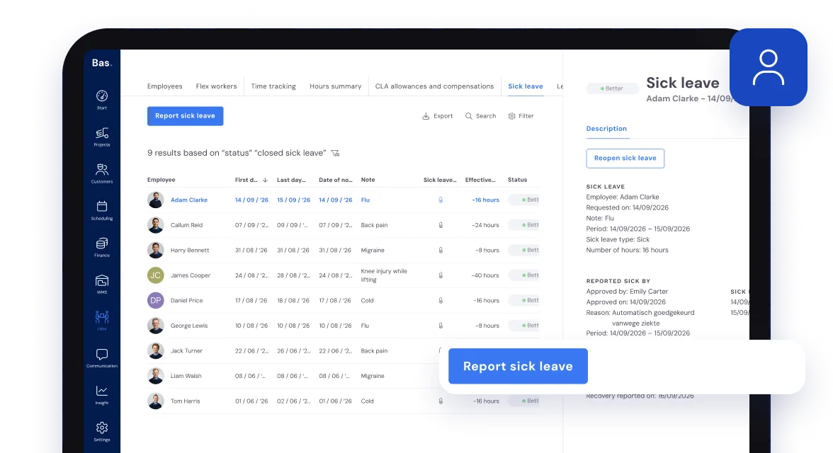 Reporting an employee sick in the Bas HR module