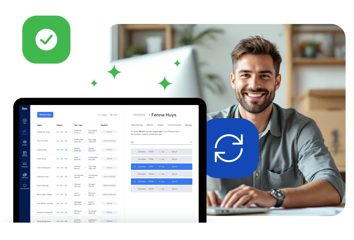 Aperçu clients et devis dans Bas avec entrepreneur à l'ordinateur