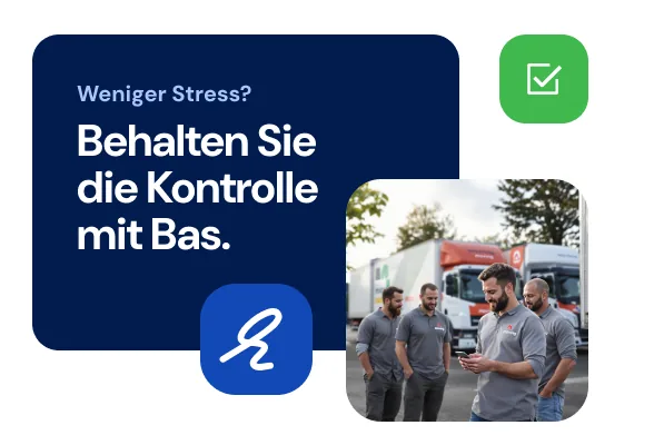 Textblock über Kontrolle im Betrieb mit Bas, Team bei Lkw
