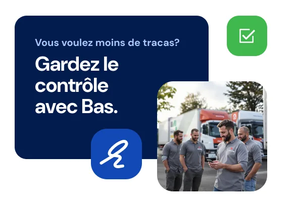 Bloc de texte sur le contrôle avec Bas, équipe et camions