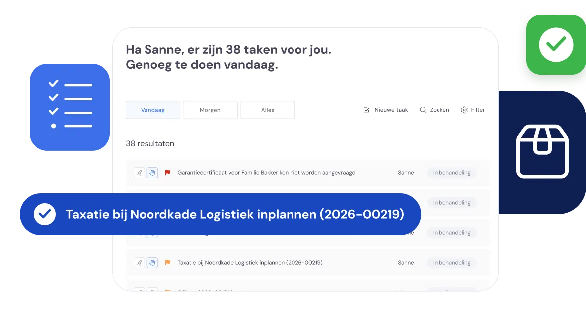 De takenlijst in Bas met de taak om een taxatie in te plannen