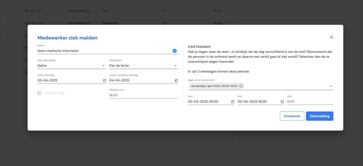Krankmeldung registrieren: Screenshot 2